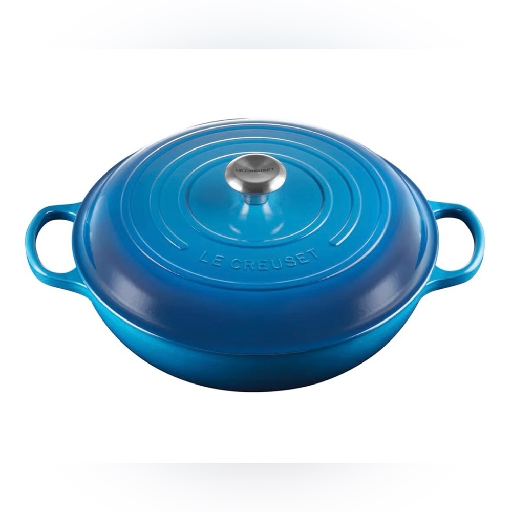 Le Creuset Blue Enameled Cast Iron Covered Skillet with Silver Knob